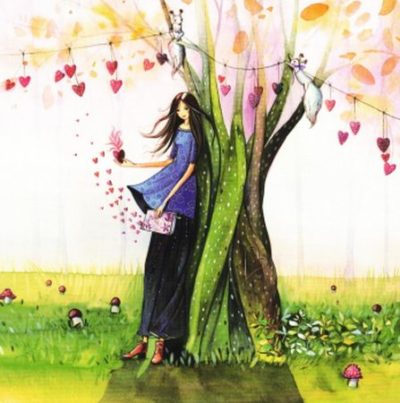 Kristiana Heinemann "Frau lehnt sich an Baum an" Größe: 14x14 cm